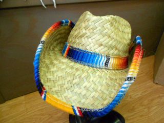 SERAPE TRIM Mexican Palm Straw Western COWBOY HAT sombrero fiesta