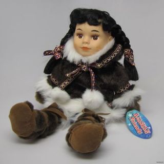 New Plush Native Alaska Eskimo Doll Rubber Face 13 Dark Fur Parka