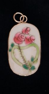 ming ching dynasty pottery shard pendant large roses time left