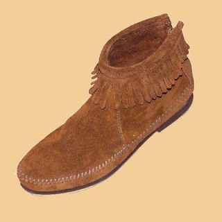 Minnetonka Womens 282 Brown Suede Back Zipper Hardsole Moccasin Boots 