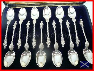 High Quality~Set of 12 Cased Victorian Sterling Silver Apostle Spoons 