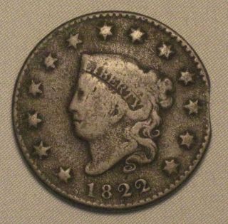 1822 Large Cent Coronet Head Clip Planchet Old US Coin N3 072