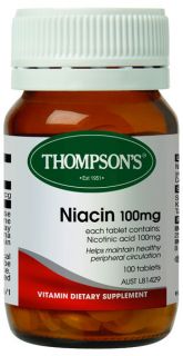   NIACIN (Nicotinic Acid) 100mg 100 Tablets / Thompsons Vitamin B Group