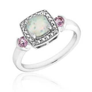 Created Opal, Created Pink Sapphire, and Diamond Sterling Silver Ring
