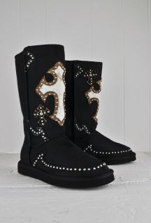 Montana West Black Winter Suede Boots Shoes with Jeweled Design Size 6 