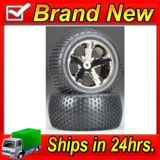 Traxxas 3770A All Star Black Chrome Rear Wheels w Alias Tires Stampede 