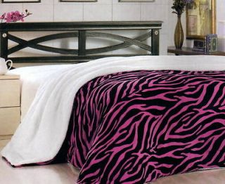 Zebra Pink Black Plush Super Soft Sherpa Blanket Queen Size New B18805