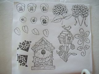 The Angel Company Unmounted Rubber Stamp Set Birdhouse Flowers Leaves 