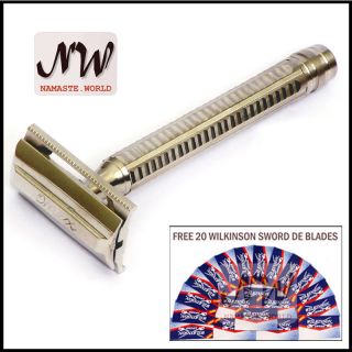   Shaving Safety Razor 3 Piece SR + 20 Wilkinson Sword DE Blades Free