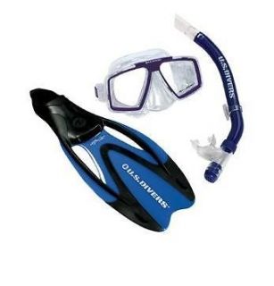 Scuba Dive Gear Mask Dry Snorkel Fins Set Blue Size Large   Snorkling 