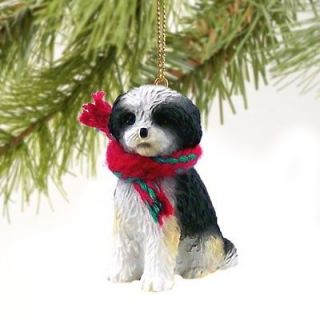 Shih Tzu Pup Cut Dog Sculptured Stone Resin Christmas Ornament with 