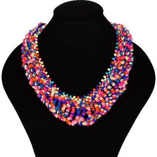   Chunky Multicolor Multilayer Wood Beads Gallant Necklace Pendant A26K