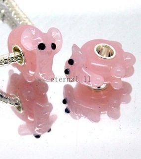 2pc Murano Elephant glass beads 925 sterling silver for European charm 