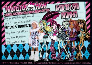   Photo Picture Monster High Sleepover Birthday Invitation Invite DIY