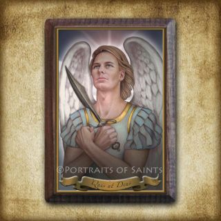 saint st michael the archangel wood plaque icon 5 x