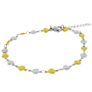stainless steel silver yellow gold tone love heart anklet bracelet