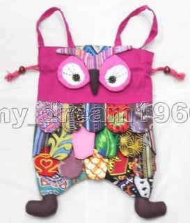 handmade owl patchwork linen single shoulder bag 2753