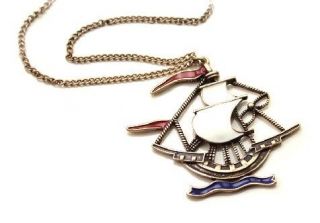   Sailing Boat Caribbean Pirate Ship Pendent Gold Long Chain Necklace