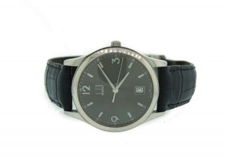 SUPER SHARP DUNHILL STAINLESS STEEL WATCH WITH A LEATHER STRAP