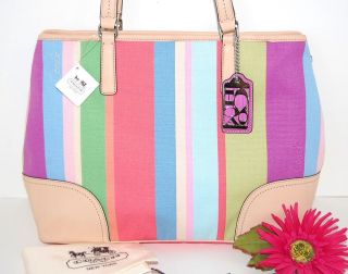 258 new hampton weekend legacy stripe multi color med tote bag purse 