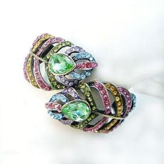 Drop Peacock Plume Bracelet Cuff Multi Swarovski Crystal 10 Items Free 