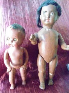 Pair of African American / Black Dolls, Hard Plastic and Chalk