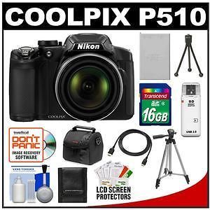 Nikon Coolpix P510 GPS Digital Camera Kit 16.1 MP Black NEW USA