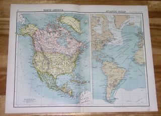 1900 ORIGINAL ANTIQUE MAP OF NORTH AMERICA / ATLANTIC OCEAN SHIP 