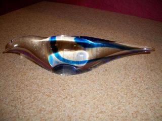 OGGETTI MURANO DOVE~LARGE~CLEAR WITH BLUE~REMNENTS OF STICKER~REPAIRED 