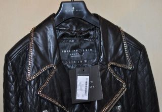 5,800 Women’s Philipp Plein Black Leather Biker Jacket,size S 