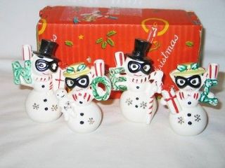 Vintage Christmas Ceramic Ski Goggle Mr & Mrs Snowman Noel Candle 