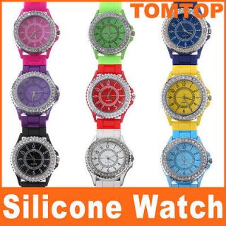 Stylish Jelly Crystal Silicone Watch Sports Unisex Quartz WristWatches 
