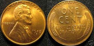 1945 s lincoln cent red brilliant uncirculated 