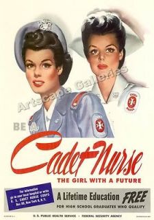 become a cadet nurse ww2 nurse recruiting poster 17x24 time