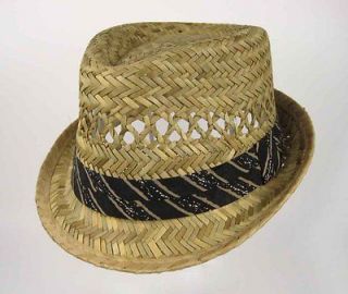 FEDORA summer SWANKY straw Stiff Beach GOLF Hat Natural Stripe Black 