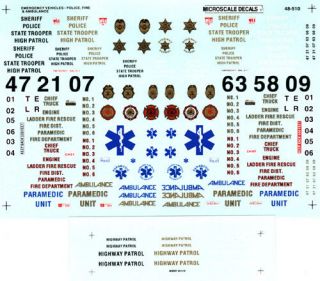 microscale police fire ambulance decals 1 48 o scale  7 00 