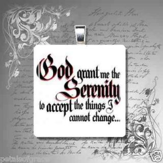 20mm GLASS tile necklace pendant Serenity Prayer AA quote verse 