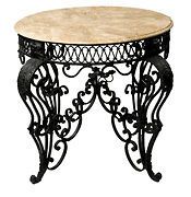 Rustic Wrought Iron Breakfast Garden Round Table Marble Top 40pc 