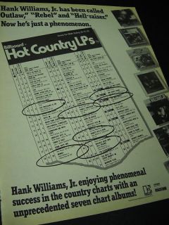 HANK WILLIAMS JR. Outlaw Rebel Hellraiser 1981 PROMO AD