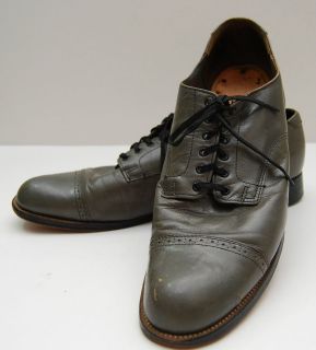   Vintage Mens 10.5 D STACY ADAMS gray Leather Oxford SHOES Rockabilly