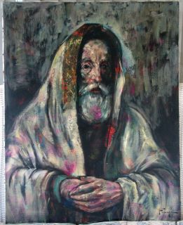 The Rabbi Large Oil 1970s By California Artist Ozz Franca Signed
