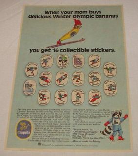 1979 Chiquita Banana stickers ad page ~ 1980 WINTER OLYMPICS