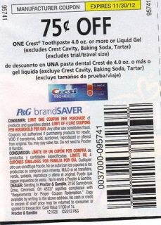 15 $.75/1 Crest Toothpaste Coupons 11/30/12  for 3+ won 