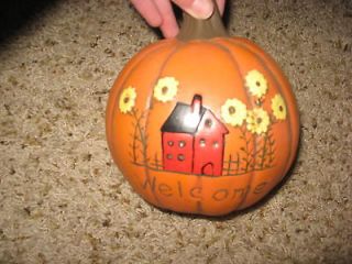 painted ceramic pumpkin welcome home and flowers euc  9 99 