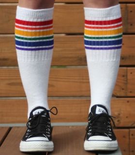 knee high rainbow striped tube socks hip hop t1 22