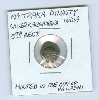 Maitraka Dynasty, India   Silver Karshapana   5th Century