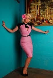 SALE RARE Pinup Couture Violet Dress Wiggle Pink with Black Velvet 