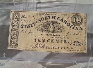 Newly listed 1863 North Carolina Fractional Obsolete Note 10 Cent 