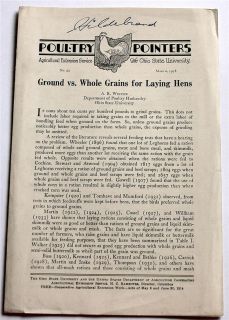 Scarce 1938 Ground vs. Whole Grains For Laying Hens Chickens Chicks 