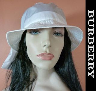 Auth. BURBERRY White Nylon Packable Crusher BUCKET HAT with Pouch Bag 